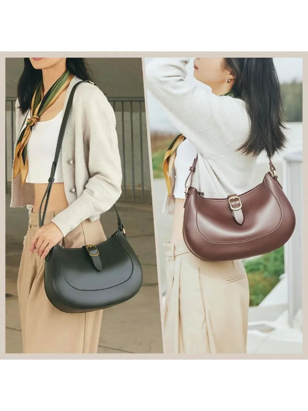 Chic Vintage Vegan Leather Crescent Hobo Bag - Stylish Lunar Shoulder Satchel